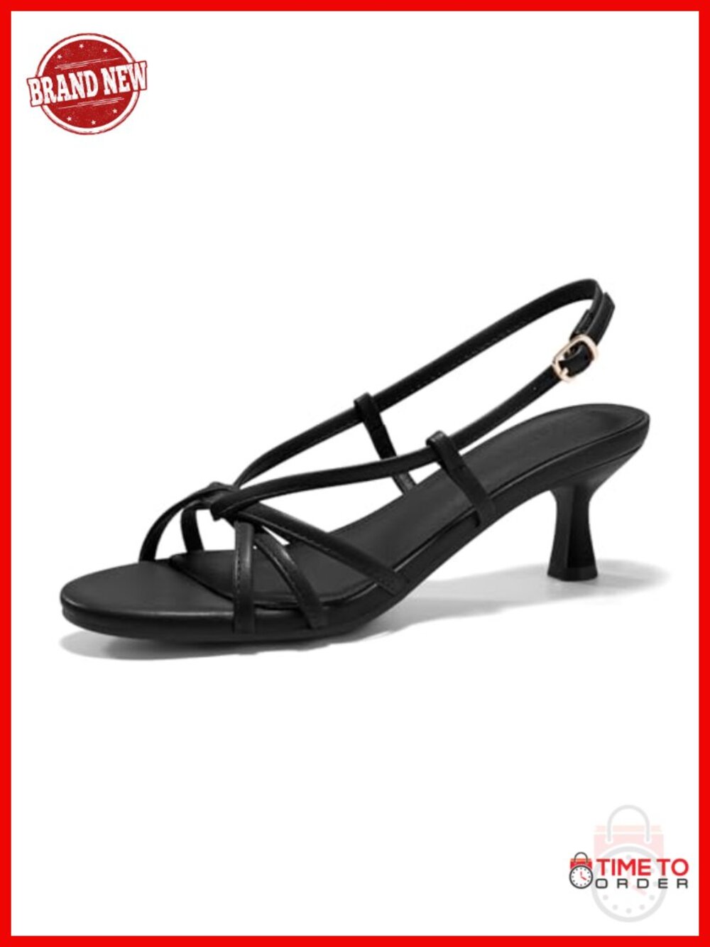 Faux Leather Strappy Slingback Kitten Heel Sandals Open Toe Buckle Dress
